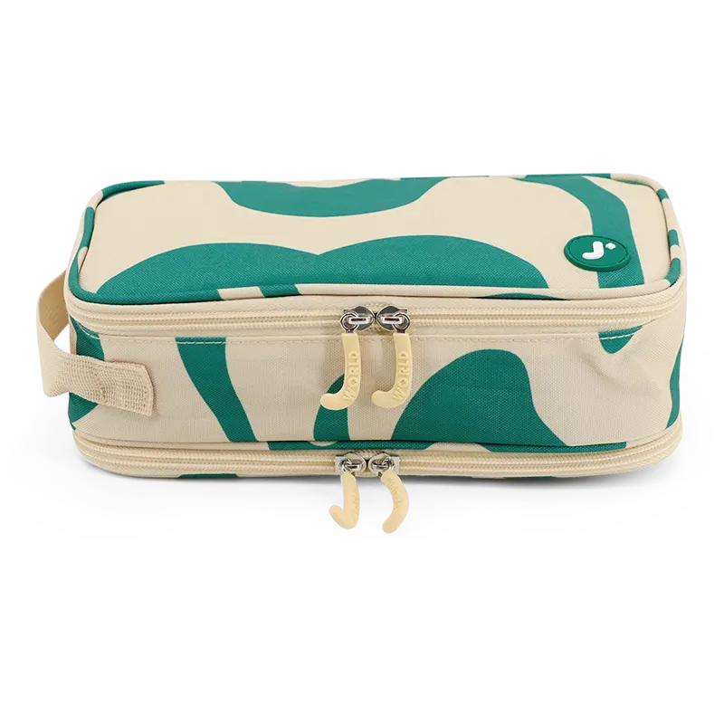 J World Doodle Pencil Case with Handle Strap in Green Swirl — front view 2 # color_Green Swirl