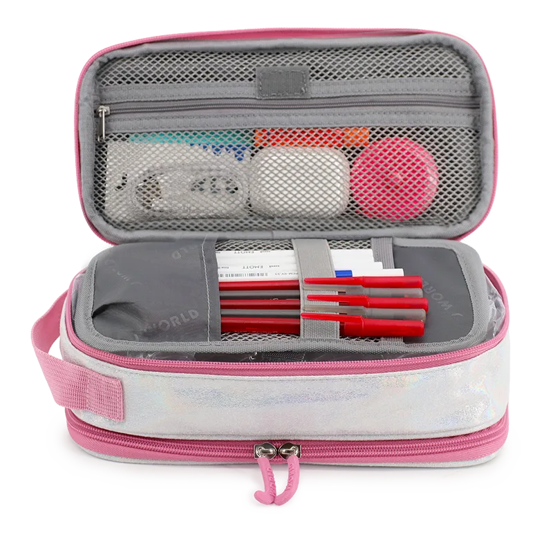 J World Doodle Pencil Case with Handle Strap in Metallic Silver — interior view # color_Metallic Silver