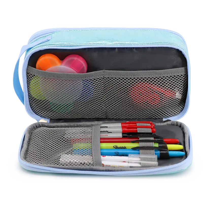 J World Doodle Pencil Case with Handle Strap in Metallic Teal — interior view 3 # color_Metallic Teal