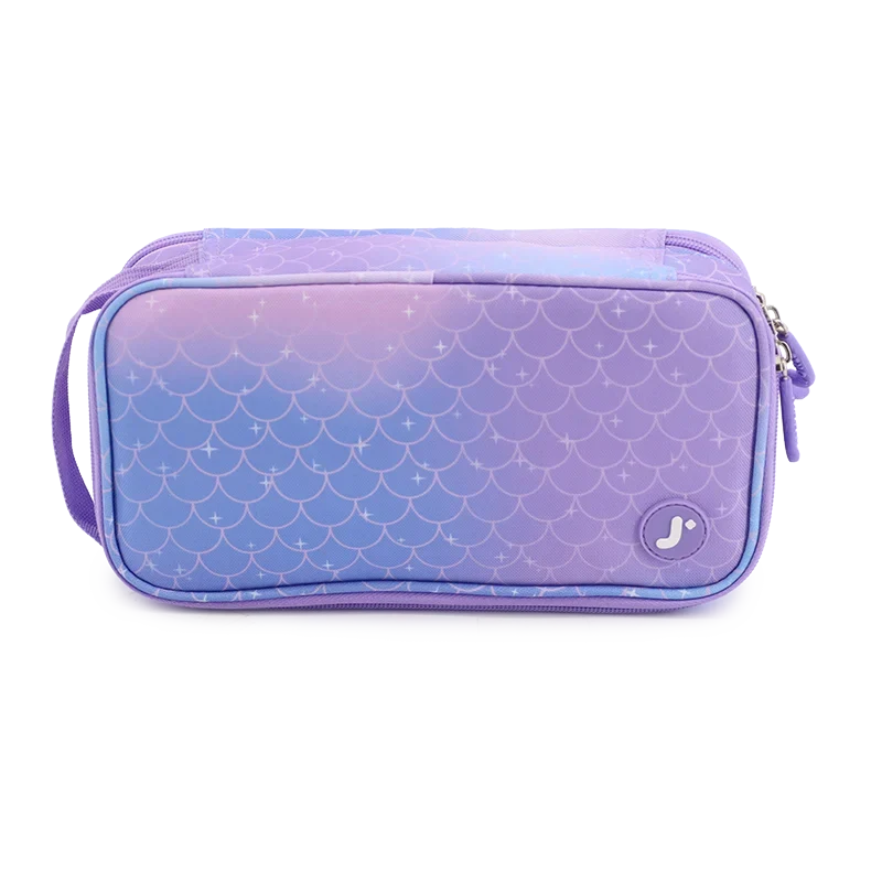 J World Doodle Pencil Case with Handle Strap in Purple Mermaid — front view # color_Purple Mermaid