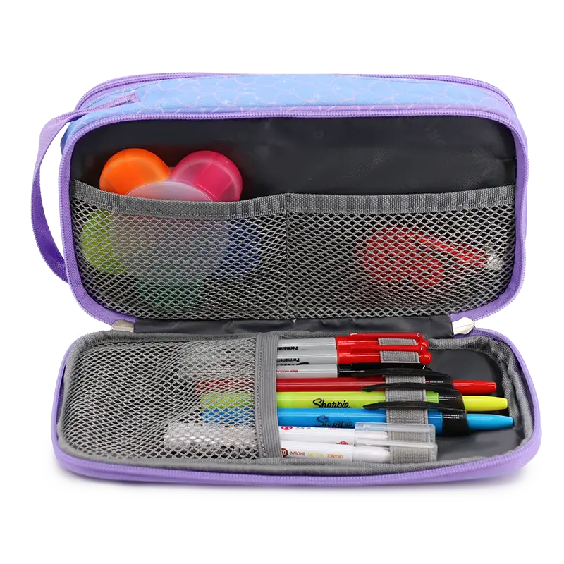 J World Doodle Pencil Case with Handle Strap in Purple Mermaid — interior view 3 # color_Purple Mermaid