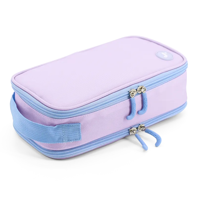 J World Doodle Pencil Case with Handle Strap in Purple — angle view 2 # color_Purple