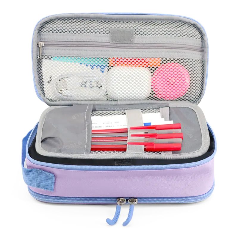 J World Doodle Pencil Case with Handle Strap in Purple — interior view # color_Purple