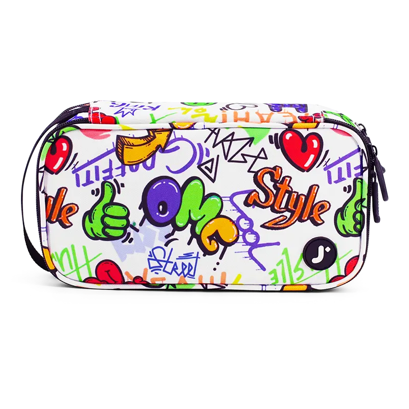 J World Doodle Pencil Case with Handle Strap in Street Art — front view # color_Street Art