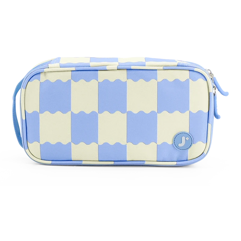 J World Doodle Pencil Case with Handle Strap in Wiggle Blue — front view # color_Wiggle Blue