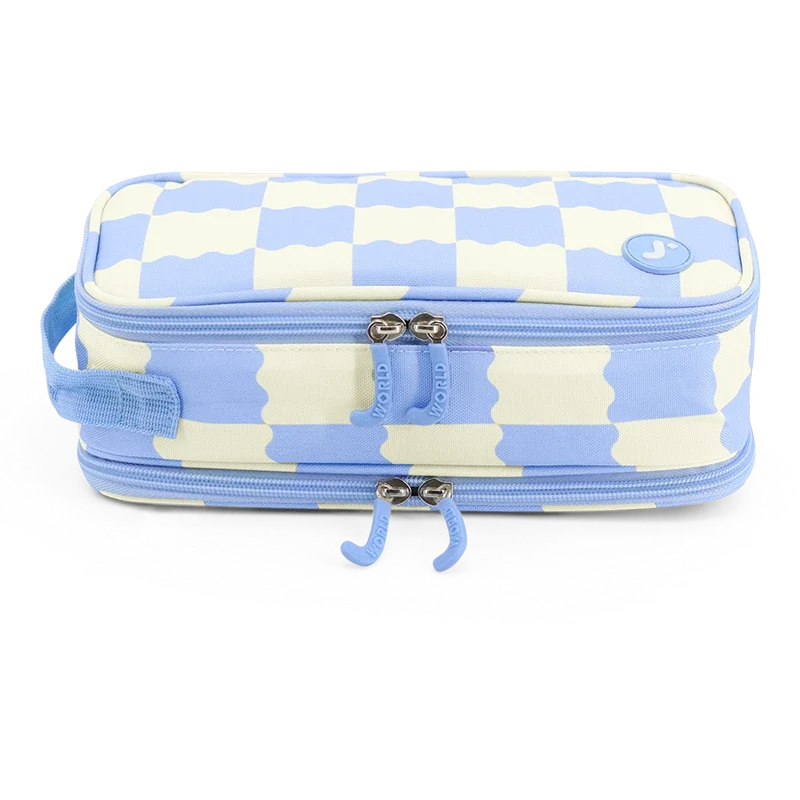 J World Doodle Pencil Case with Handle Strap in Wiggle Blue — angle view 2 # color_Wiggle Blue