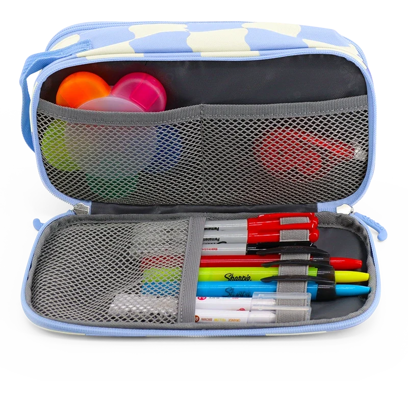 J World Doodle Pencil Case with Handle Strap in Wiggle Blue — interior view 3 # color_Wiggle Blue
