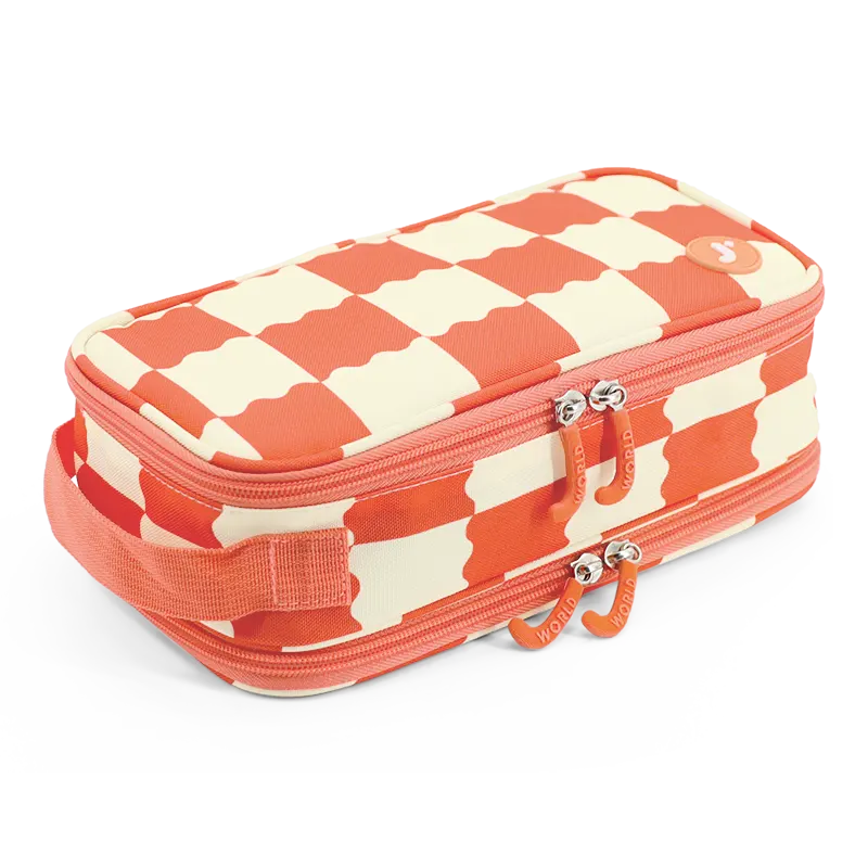 J World Doodle Pencil Case with Handle Strap in Wiggle Coral — angle view 3 # color_Wiggle Coral