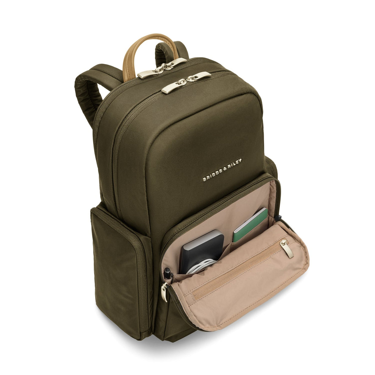 Briggs & Riley Rhapsody Medium Backpack in Olive — angle view 2