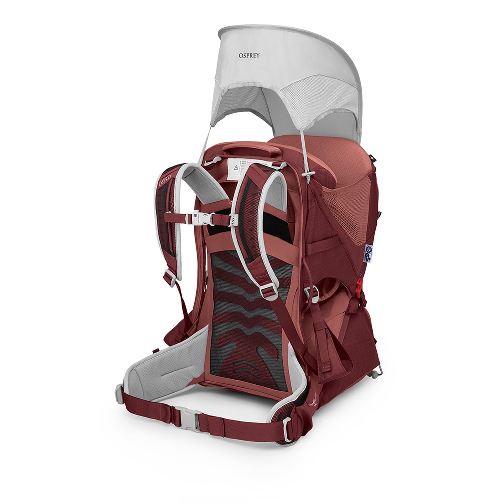Osprey Poco LT Child Carrier 25L in Red Mountain — angle view 5