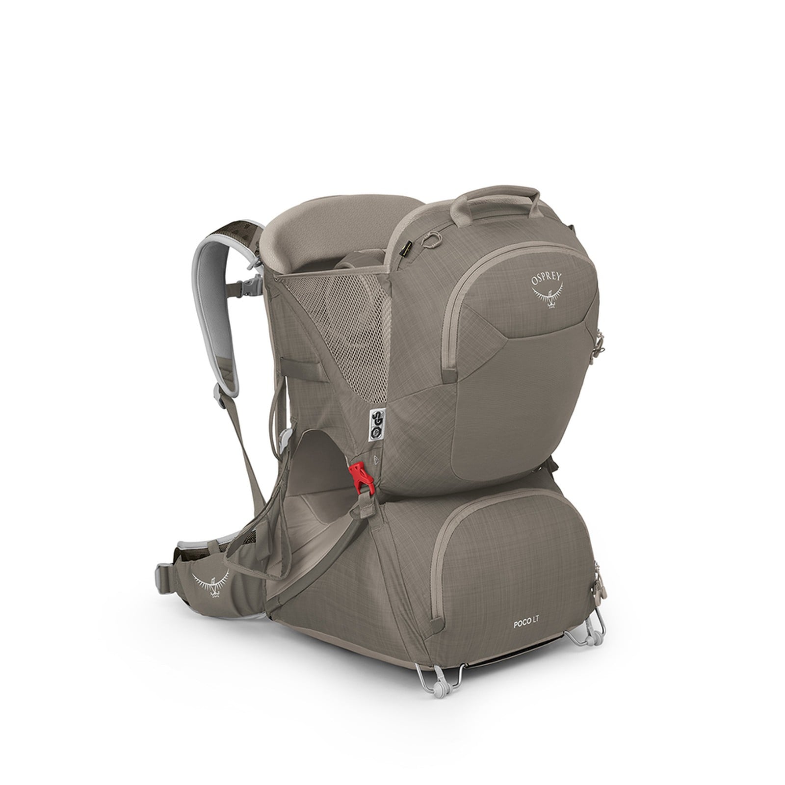 Osprey Poco LT Child Carrier 25L in Tan Concrete — angle view 2