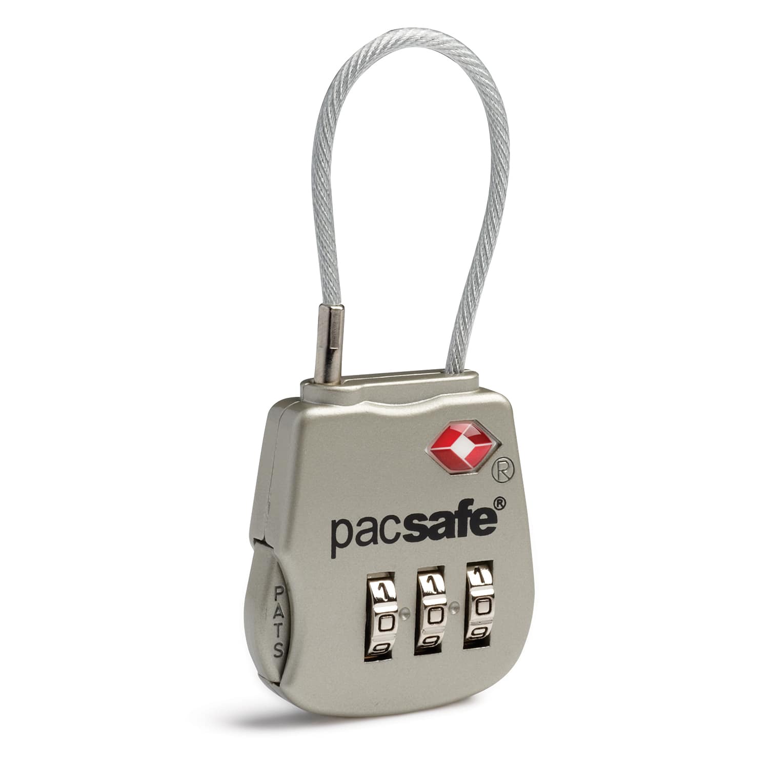 Pacsafe Prosafe® 800 Travel Sentry® Approved Combination Cable Padlock in Silver — front view