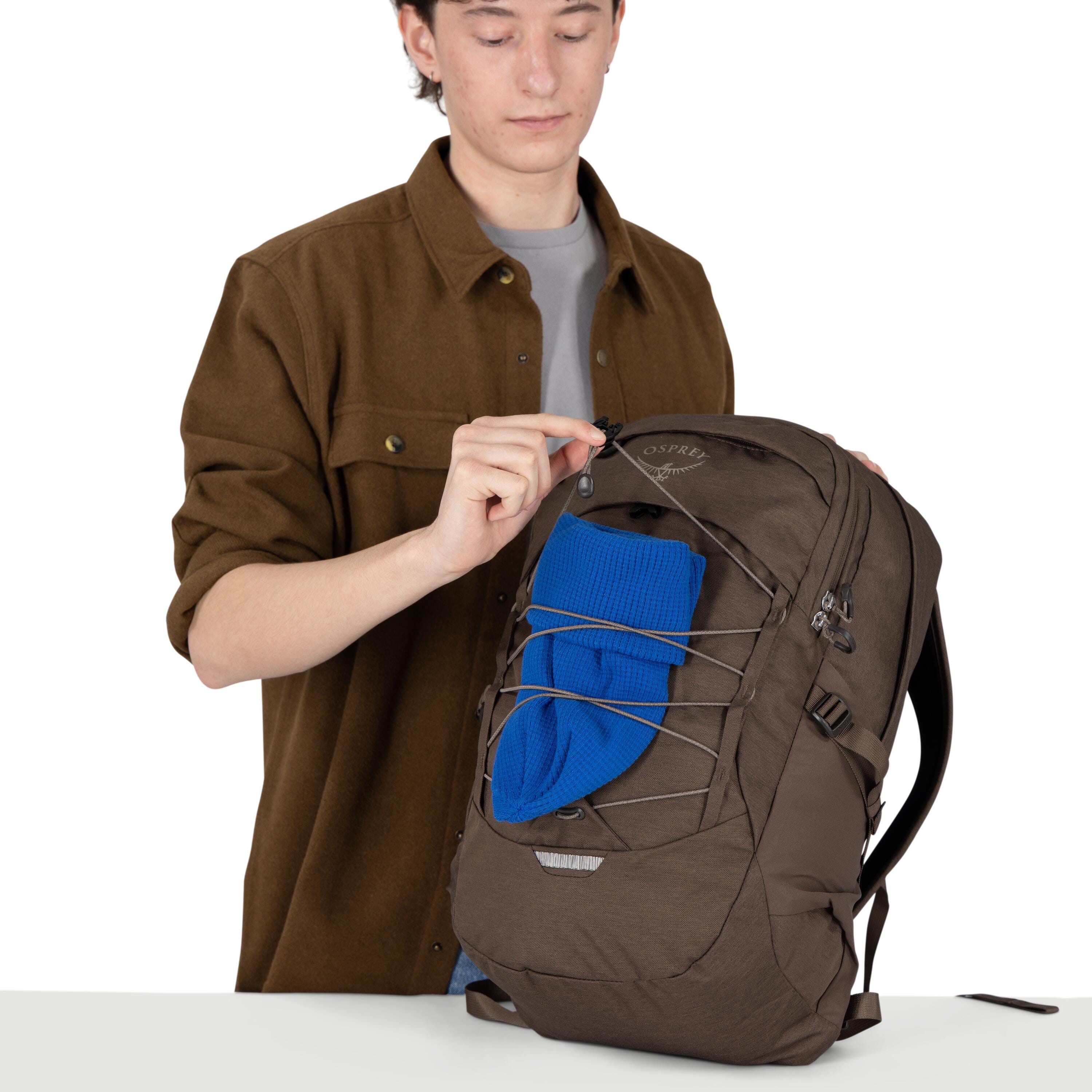 Osprey Quasar Driftshade Laptop Backpack 26L in Truffle Brown — detail view
