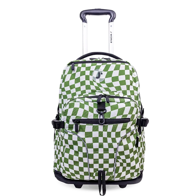 J World Lunar Multi-Purpose Laptop Rolling Backpack (19.5 Inch) in Matcha Checkers — front view # color_Matcha Checkers