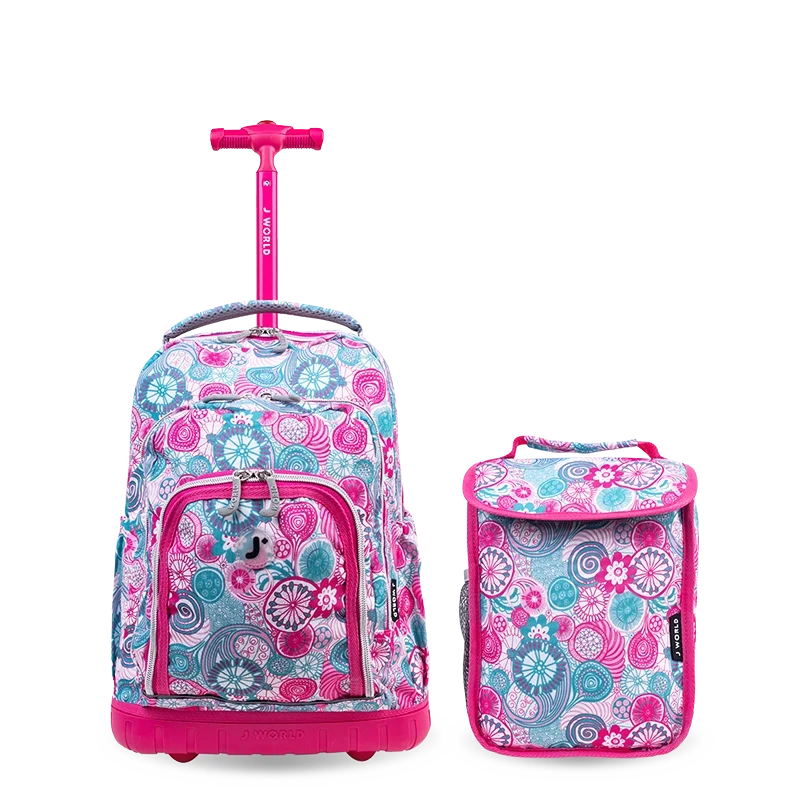 J World Lollipop Kids Rolling Backpack With Lunch Bag (16 Inch) in Blue Raspberry — front view # color_Blue Raspberry
