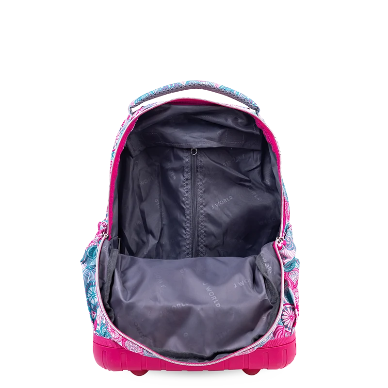 J World Lollipop Kids Rolling Backpack With Lunch Bag (16 Inch) in Blue Raspberry — back view 2 # color_Blue Raspberry
