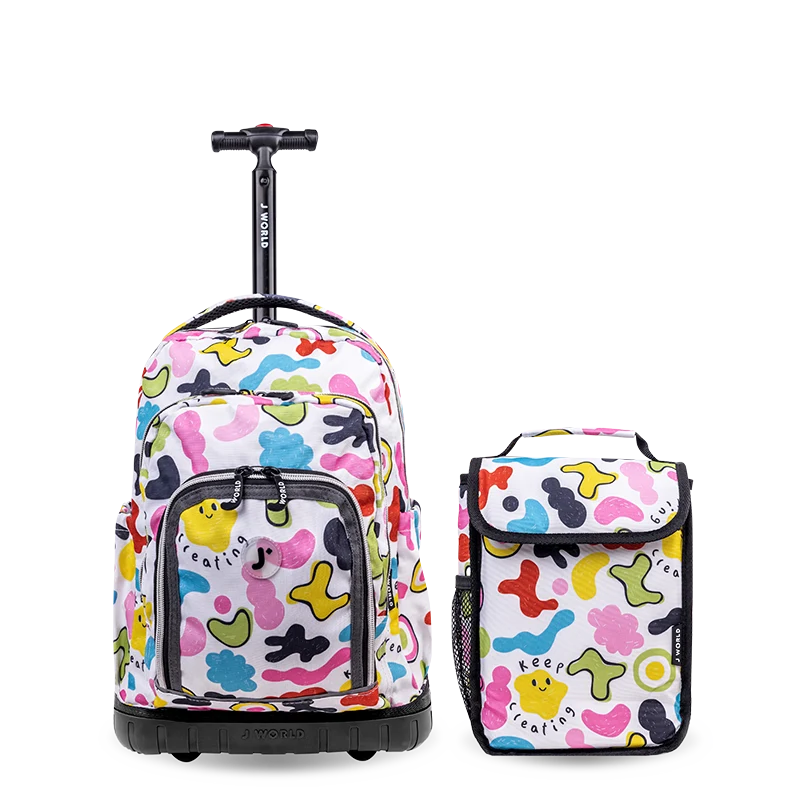 J World Lollipop Kids Rolling Backpack With Lunch Bag (16 Inch) in Kiddo — front view # color_Kiddo