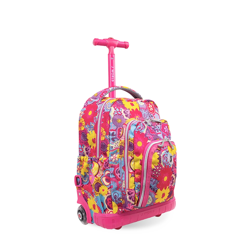 J World Lollipop Kids Rolling Backpack With Lunch Bag (16 Inch) in Poppy Pansy — angle view 2 # color_Poppy Pansy