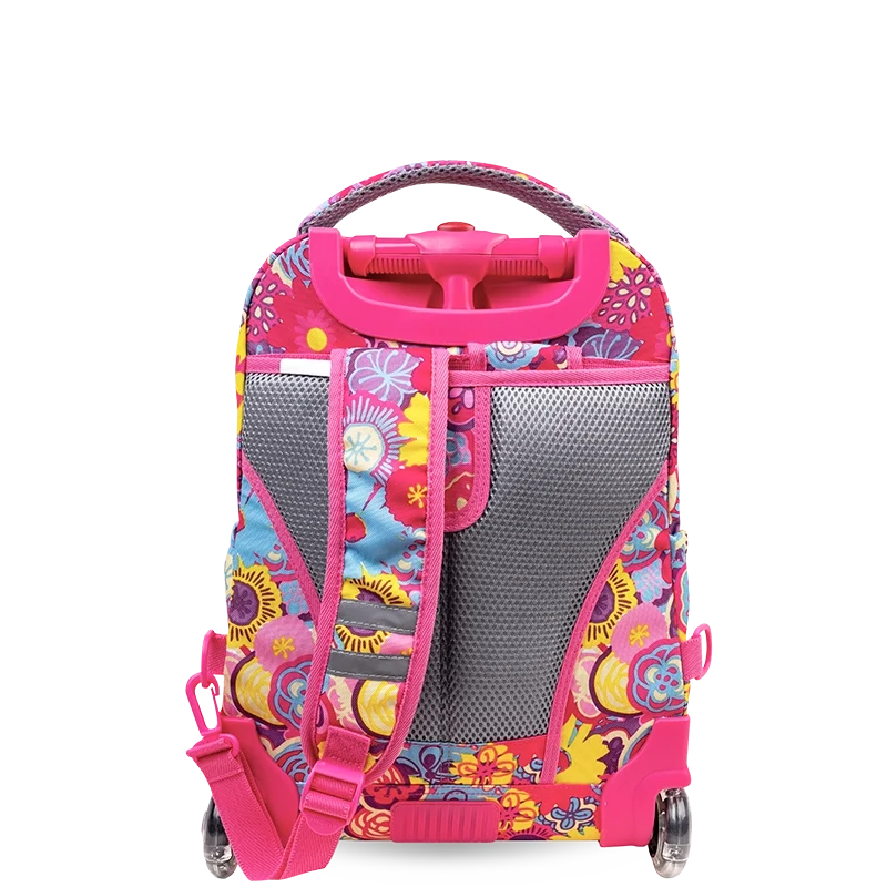 J World Lollipop Kids Rolling Backpack With Lunch Bag (16 Inch) in Poppy Pansy — back view # color_Poppy Pansy