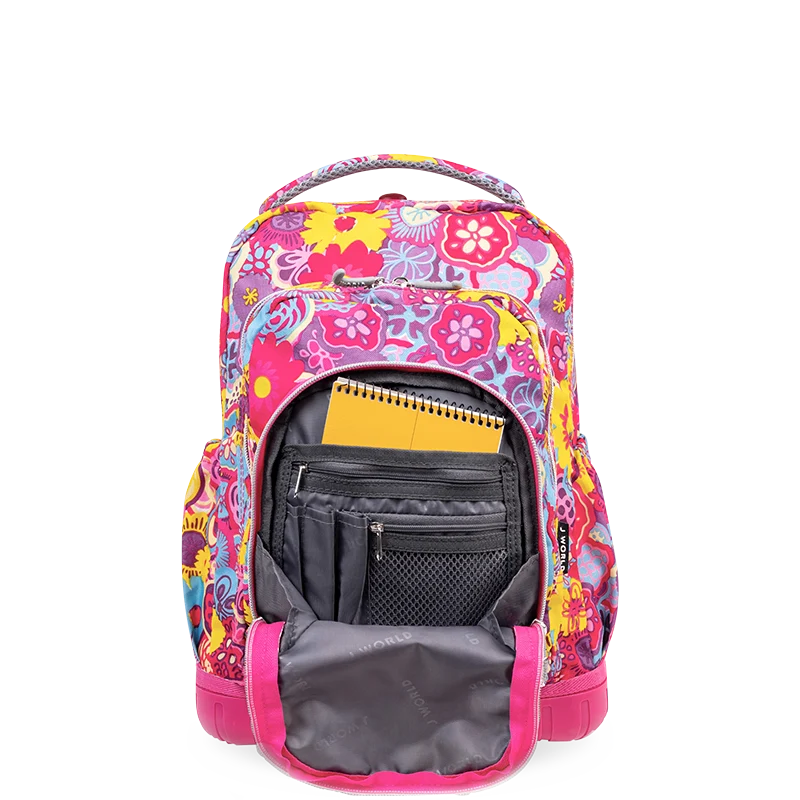 J World Lollipop Kids Rolling Backpack With Lunch Bag (16 Inch) in Poppy Pansy — detail view # color_Poppy Pansy