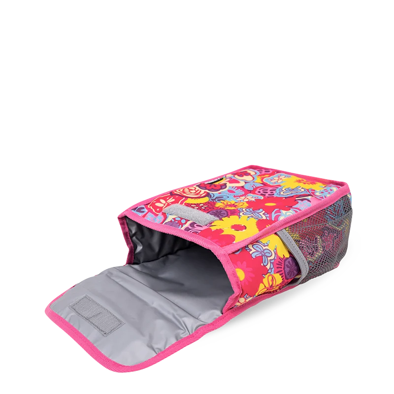 J World Lollipop Kids Rolling Backpack With Lunch Bag (16 Inch) in Poppy Pansy — interior view # color_Poppy Pansy