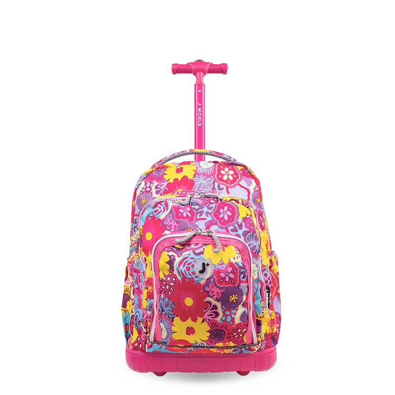 J World Lollipop Kids Rolling Backpack With Lunch Bag (16 Inch) in Poppy Pansy — front view 2 # color_Poppy Pansy