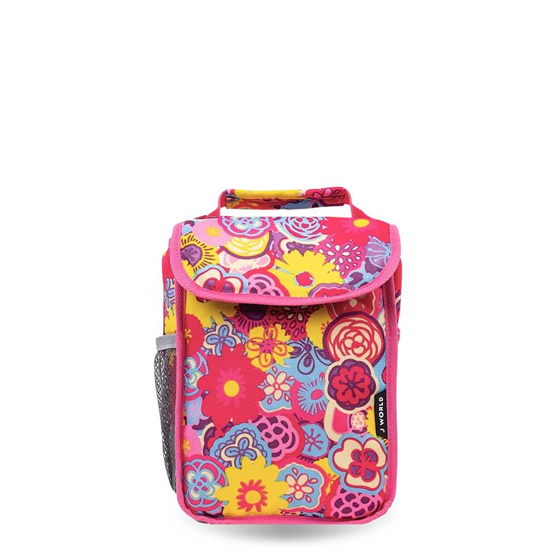 J World Lollipop Kids Rolling Backpack With Lunch Bag (16 Inch) in Poppy Pansy — front view 3 # color_Poppy Pansy