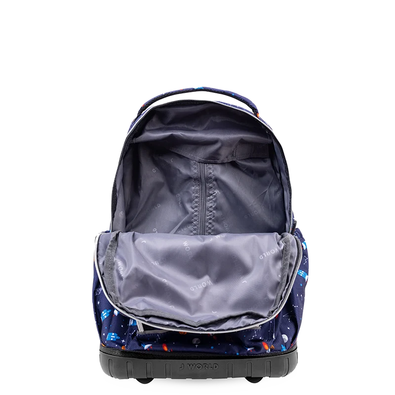 J World Lollipop Kids Rolling Backpack With Lunch Bag (16 Inch) in Spaceship — back view 2 # color_Spaceship