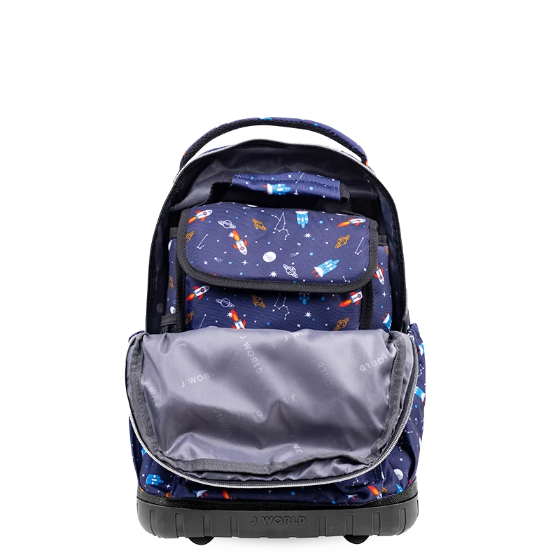 J World Lollipop Kids Rolling Backpack With Lunch Bag (16 Inch) in Spaceship — angle view 3 # color_Spaceship