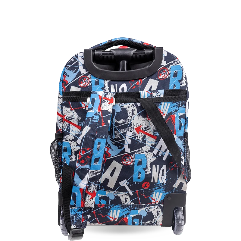 J World Sunny Rolling Backpack (17 Inch) in Graffiti — back view # color_Graffiti