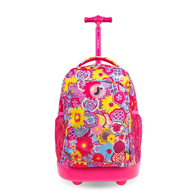 J World Sunny Rolling Backpack (17 Inch) in Poppy Pansy — front view # color_Poppy Pansy