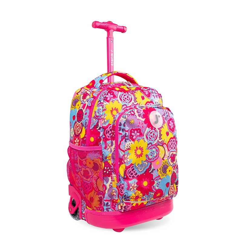 J World Sunny Rolling Backpack (17 Inch) in Poppy Pansy — angle view 2 # color_Poppy Pansy