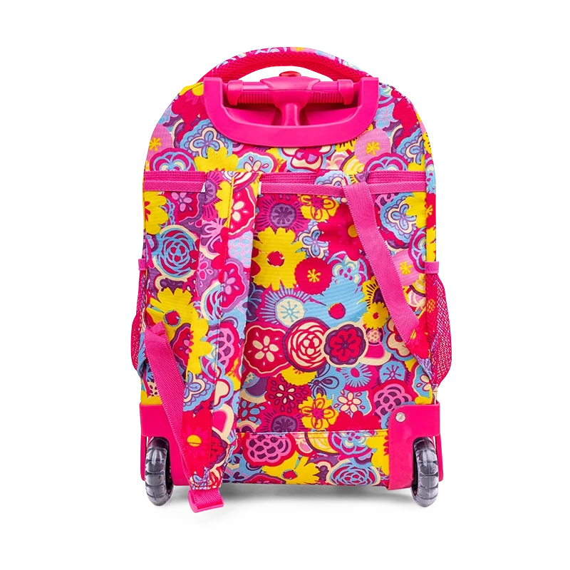 J World Sunny Rolling Backpack (17 Inch) in Poppy Pansy — back view # color_Poppy Pansy
