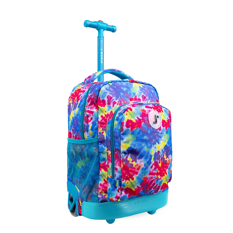 J World Sunny Rolling Backpack (17 Inch) in Tie Dye — angle view 2 # color_Tie Dye