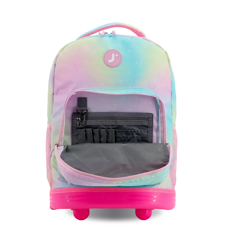 J World Sunrise Rolling Backpack (18 Inch) in Aurora — detail view # color_Aurora