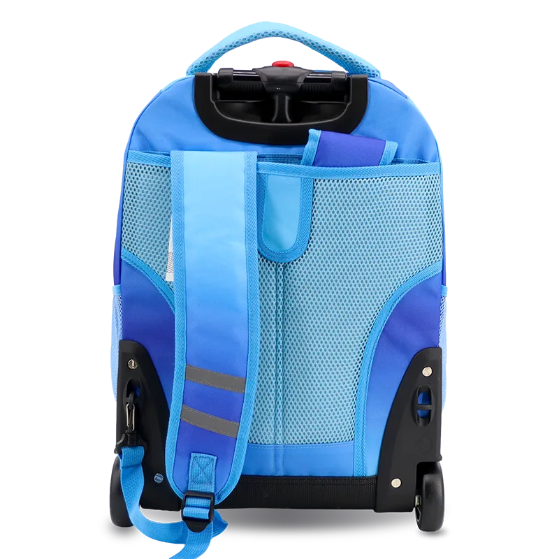 J World Sunrise Rolling Backpack (18 Inch) in Blue Gradient — back view # color_Blue Gradient