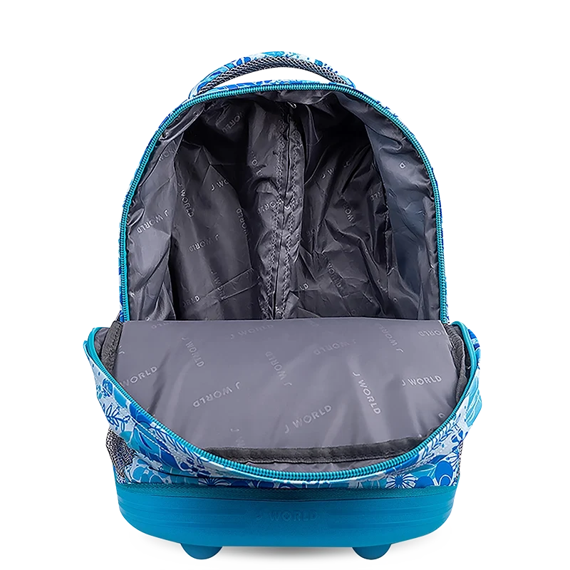 J World Sunrise Rolling Backpack (18 Inch) in Blue Vine — interior view # color_Blue Vine