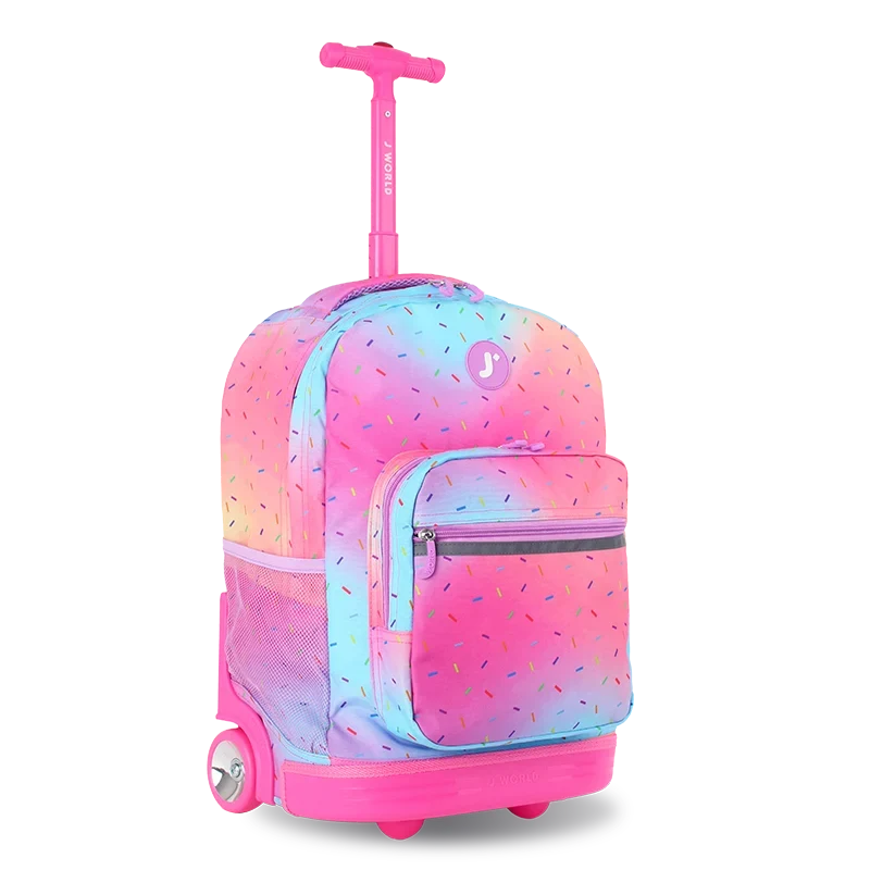 J World Sunrise Rolling Backpack (18 Inch) in Confetti — angle view 2 # color_Confetti