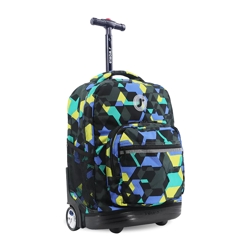 J World Sunrise Rolling Backpack (18 Inch) in Cubes — angle view 2 # color_Cubes