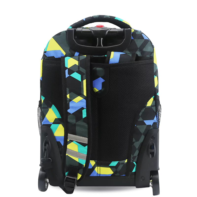 J World Sunrise Rolling Backpack (18 Inch) in Cubes — back view # color_Cubes