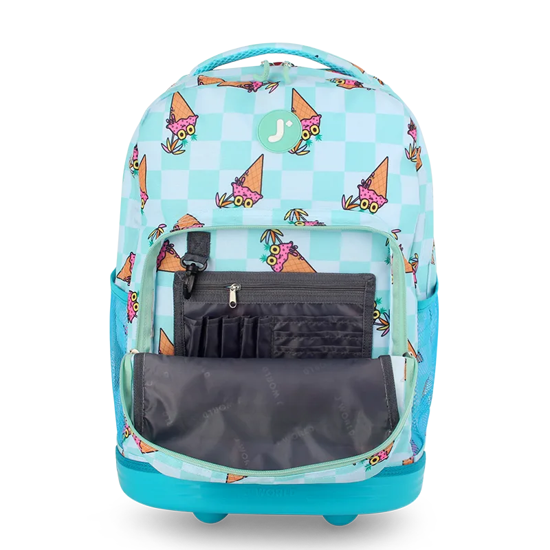 J World Sunrise Rolling Backpack (18 Inch) in Ice Cone — detail view # color_Ice Cone