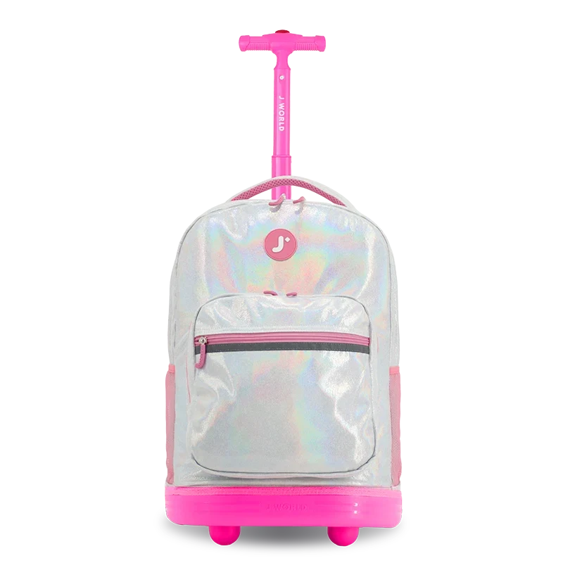 J World Sunrise Rolling Backpack (18 Inch) in Metallic Silver — front view # color_Metallic Silver