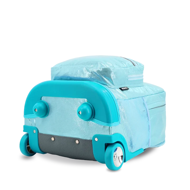 J World Sunrise Rolling Backpack (18 Inch) in Metallic Teal — angle view 3 # color_Metallic Teal