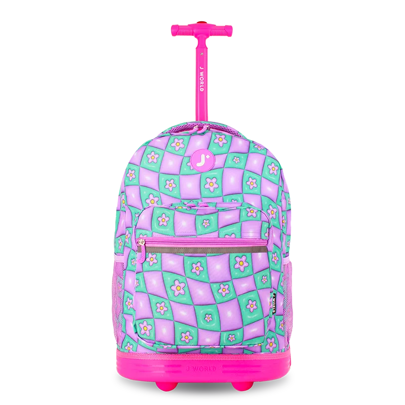 J World Sunrise Rolling Backpack (18 Inch) in Puffy Flower — front view # color_Puffy Flower