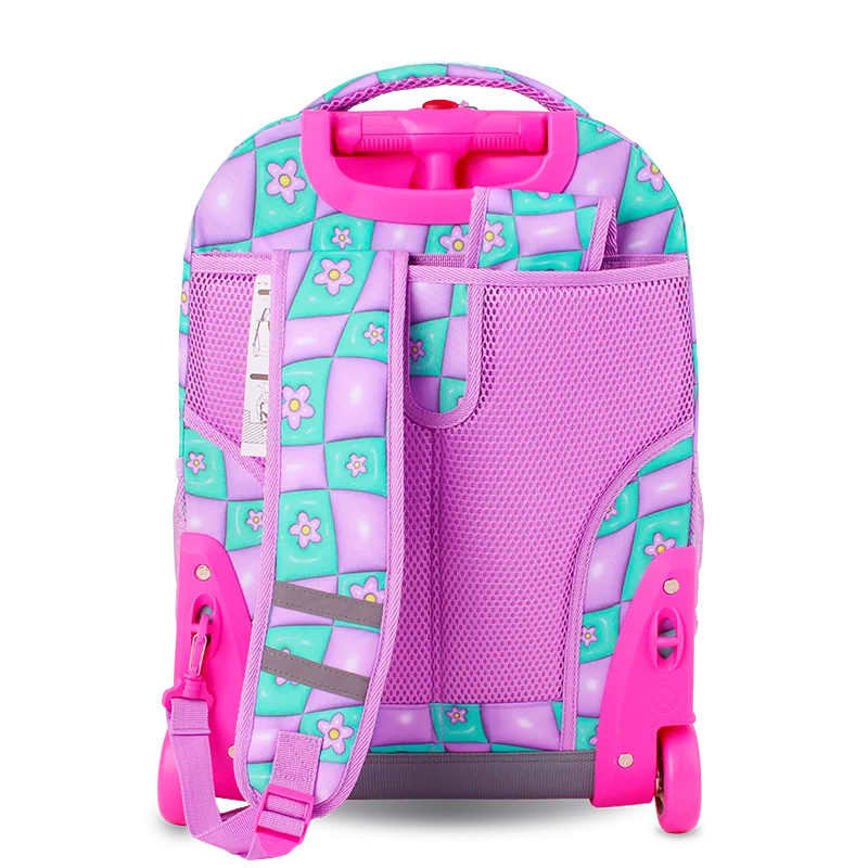 J World Sunrise Rolling Backpack (18 Inch) in Puffy Flower — back view # color_Puffy Flower