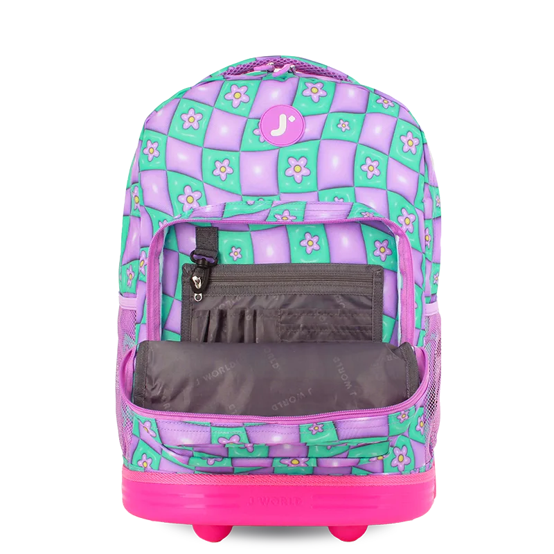 J World Sunrise Rolling Backpack (18 Inch) in Puffy Flower — detail view # color_Puffy Flower
