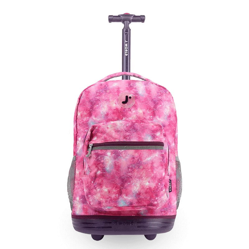 J World Sunrise Rolling Backpack (18 Inch) in Purple Galaxy — front view # color_Purple Galaxy