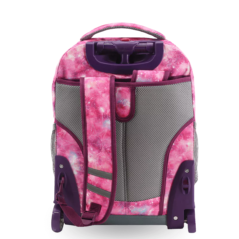 J World Sunrise Rolling Backpack (18 Inch) in Purple Galaxy — back view # color_Purple Galaxy