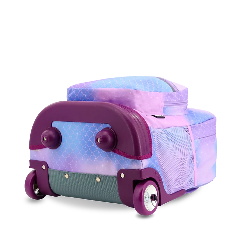 J World Sunrise Rolling Backpack (18 Inch) in Purple Mermaid — angle view 3 # color_Purple Mermaid