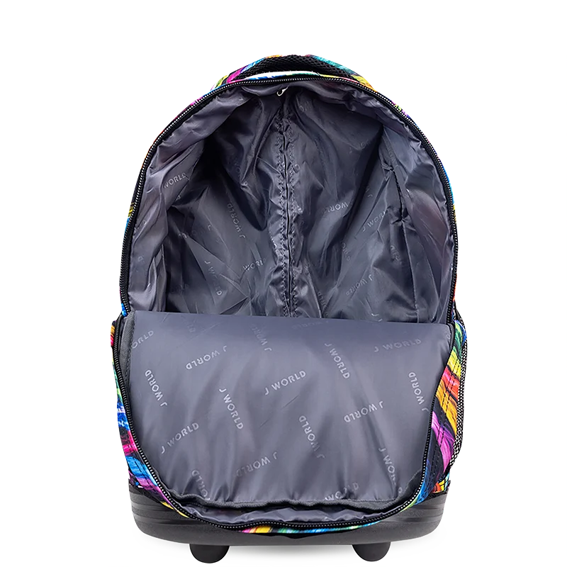 J World Sunrise Rolling Backpack (18 Inch) in Quantum — interior view # color_Quantum